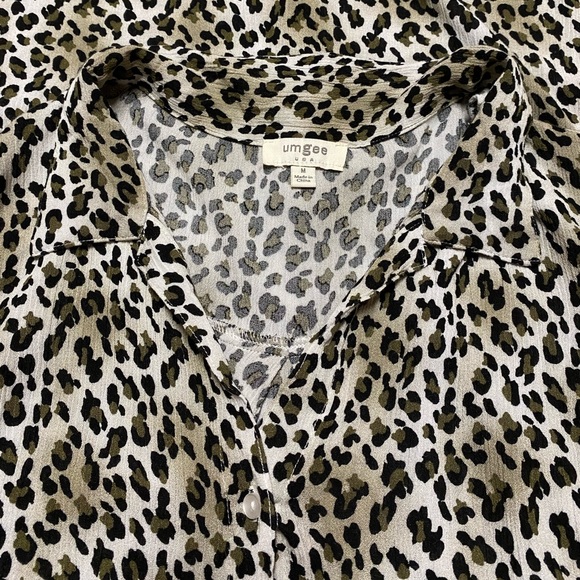 Umgee Leopard Shirt Dress Brown Raw Hem Button Front Short Sleeve Shift - Picture 5 of 11